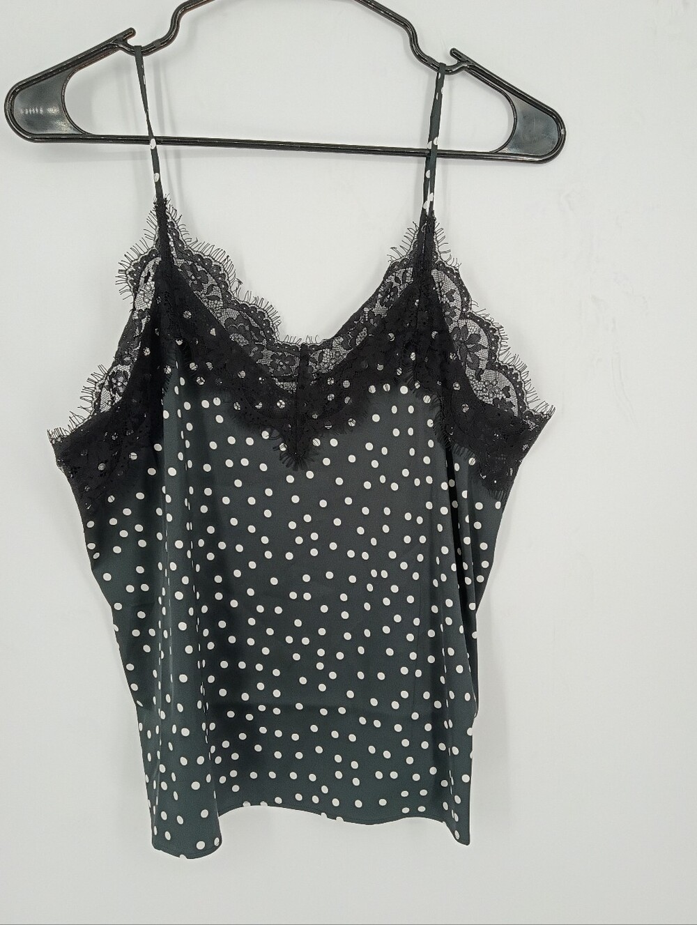 The Drop Black Polka Dot Lace-Trim Cami